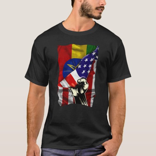 T-shirt Drapeau à moitié américain Éthiopie RACINES USA Dr (Devant)