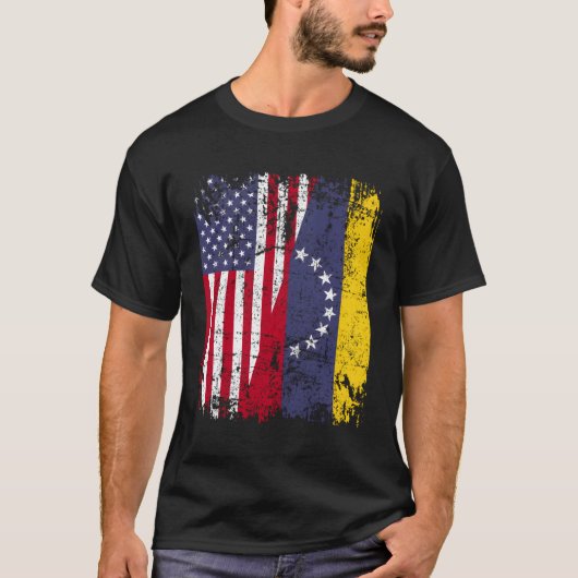 T-shirt Drapeau à moitié américain Venezuela (Devant)