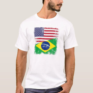 T-shirt Drapeau à moitié brésilien   Vintage Brésil US
