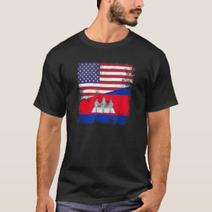 T-shirt Drapeau à moitié cambodgien Vintage Cambodge USA C