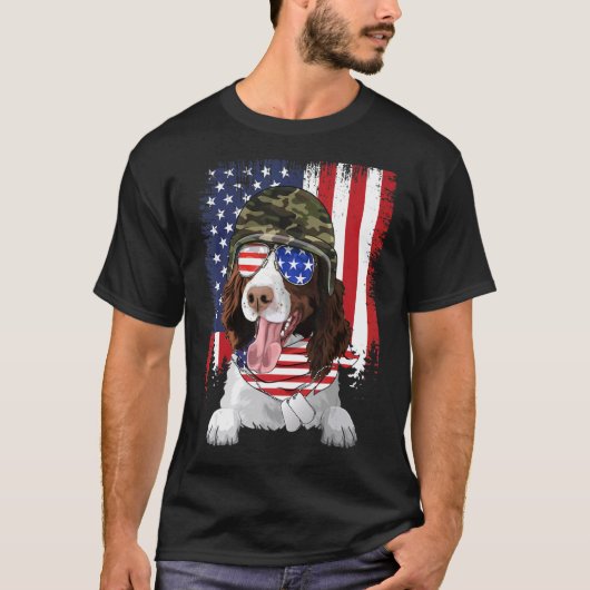 T-shirt Drapeau américain 4 juillet Anglais Springer Spani (Devant)