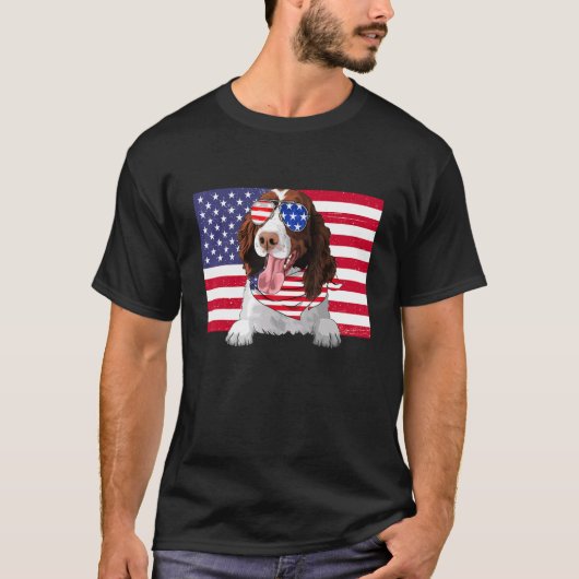 T-shirt Drapeau américain 4 juillet Anglais Springer Spani (Devant)