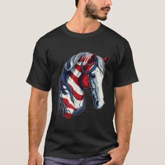 T-shirt Drapeau américain 4 juillet cheval patriotique
