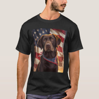 T-shirt Drapeau Américain 4 juillet Chien Chocolat América