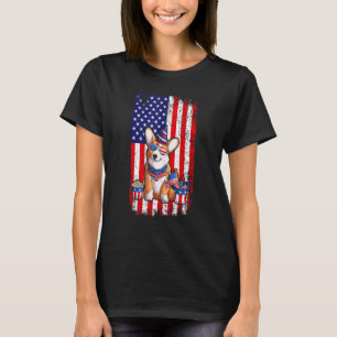 T-shirt Drapeau Américain 4 Juillet Corgi Noir Tri Couleur