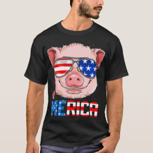 T-shirt Drapeau américain 4 juillet filles porc