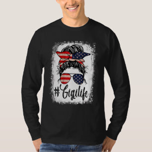 T-shirt Drapeau américain 4 juillet Gigi Life Messy Bun Mo