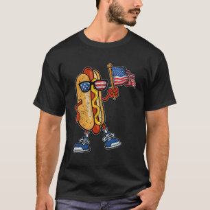 T-shirt Drapeau américain 4 juillet Hotdog Lunettes de sol