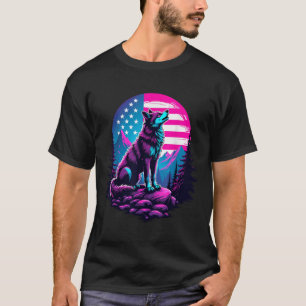 T-shirt Drapeau américain 4 juillet hurlant loup sous l'US