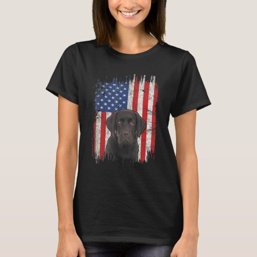 T-shirt Drapeau américain 4 juillet Labrador Choco patriot (Devant)