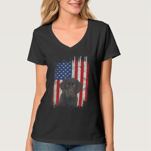 T-shirt Drapeau américain 4 juillet Labrador Choco patriot (Devant)