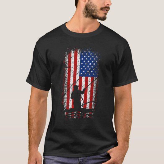 T-shirt Drapeau américain 4 juillet pêche à la mouche (Devant)