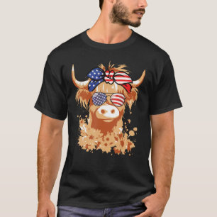 T-shirt Drapeau américain 4 juillet Vache patriotique Honn