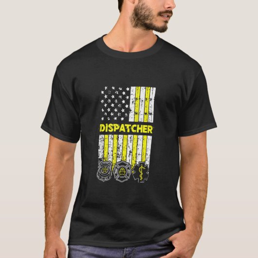 T-shirt Drapeau Américain 911 Exploitant Dispatch Er Polic (Devant)