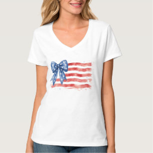 T-shirt Drapeau américain à noeud papillon coquette patrio