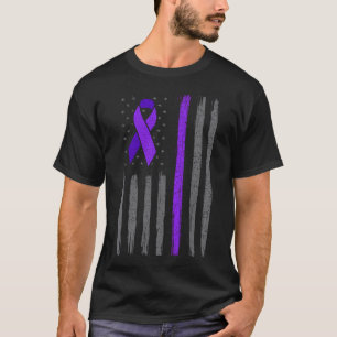 T-shirt Drapeau américain à ruban violet cancer du pancr