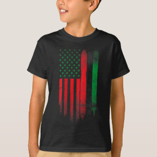 T-shirt Drapeau américain africain d'histoire noir vert ro