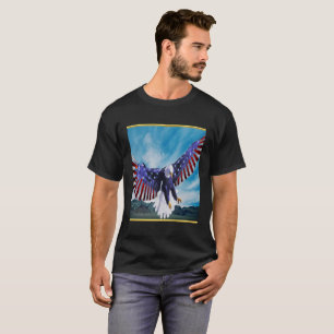 T-shirt Drapeau américain Aigle volant dans le ciel feuill
