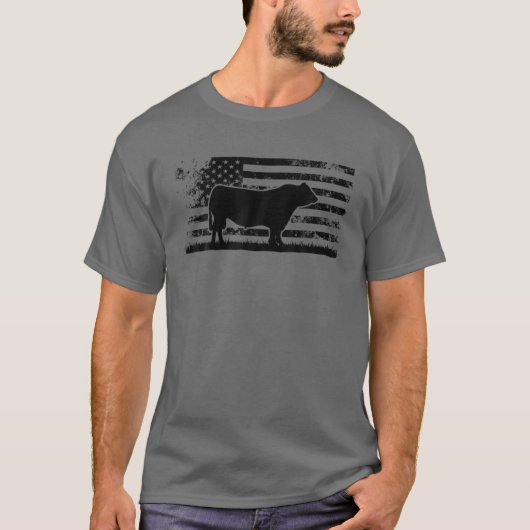 T-shirt Drapeau américain - Amérique Vache Noir Angus Ranc (Devant)