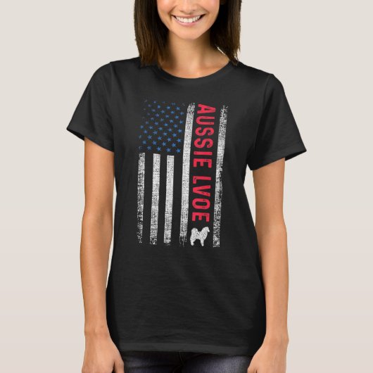 T-shirt Drapeau américain Aussie Love Australian Shepherd (Devant)