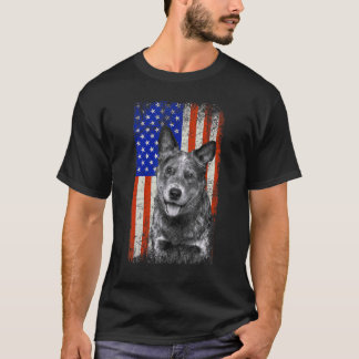 T-shirt Drapeau Américain Australian Cattle Dog Papa Maman