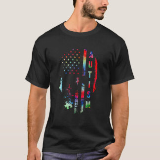 T-shirt Drapeau américain Autisme Crâne Parents autistes H