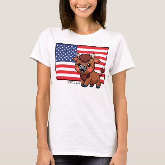 T-shirt Drapeau américain avec Bison EST 1776 (Devant)