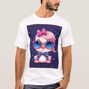 T-shirt Drapeau américain avec Flamant rose Cartoon-14484