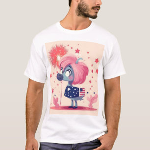 T-shirt Drapeau américain avec Flamant rose Dessin en méta
