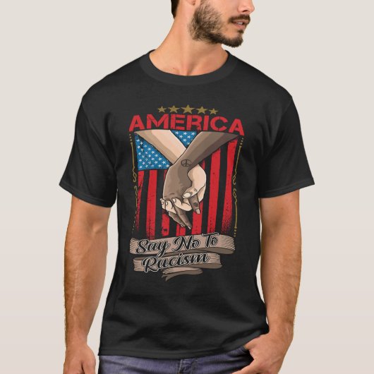 T-shirt Drapeau américain avec main tendue dire non aux ra (Devant)