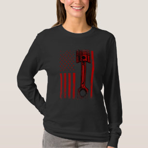 T-shirt Drapeau Américain Avec Moteur De Voiture Piston Gr