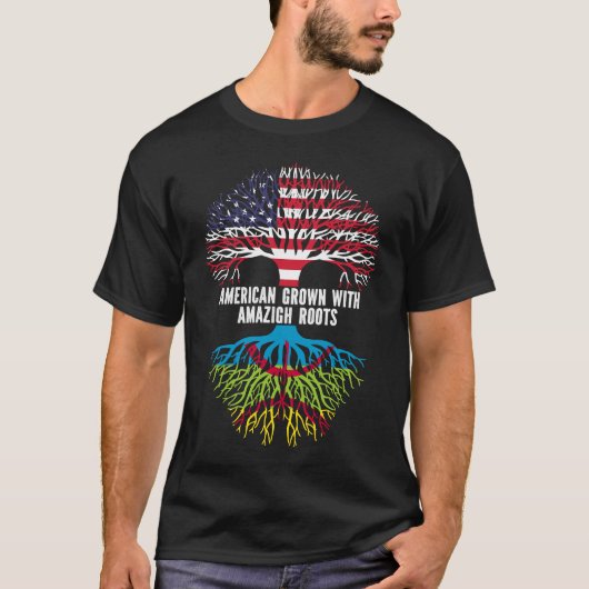 T-shirt Drapeau américain avec racines amazigh USA (Devant)