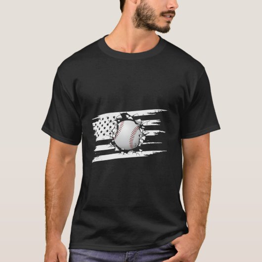 T-shirt Drapeau Américain Baseball Baseball (Devant)