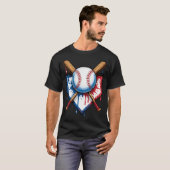 T-shirt Drapeau Américain Baseball Fans Conception Balle B (Devant entier)