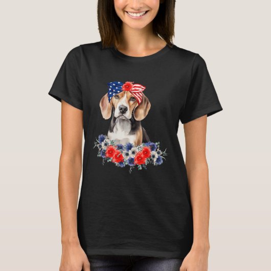 T-shirt Drapeau américain beagle Bandana 4 juillet (Devant)