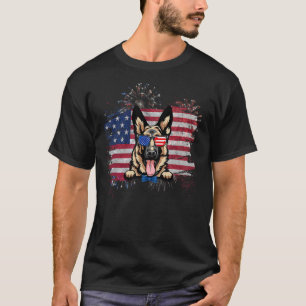 T-shirt Drapeau américain berger allemand 4 juillet États-