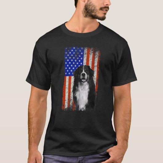 T-shirt Drapeau américain Bernese Mountain Chien Papa Mama (Devant)