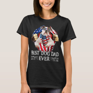 T-shirt Drapeau américain Best Dog Papa Jour Buldog