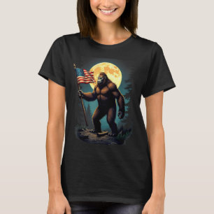 T-shirt Drapeau Américain Bigfoot Sasquatch Randonnée Camp