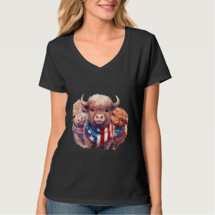 T-shirt Drapeau Américain Bison Animaux Sauvages Mignons