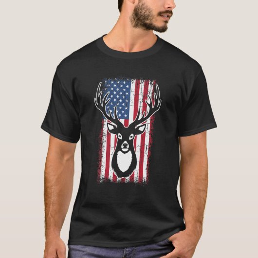 T-shirt Drapeau américain blanc Big Bucks Chasse aux cerfs (Devant)