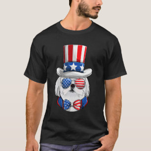 T-shirt Drapeau Américain Blanc Maltais Le 4 Juillet Chien