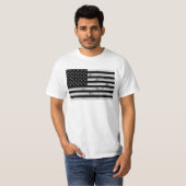T-shirt Drapeau américain Bois rustique Noir Blanc Patriot (Devant entier)