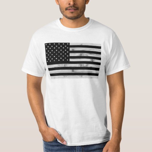 T-shirt Drapeau américain Bois rustique Noir Blanc Patriot (Devant)