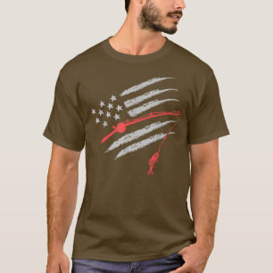 T-shirt Drapeau Américain Bonnet de pêche Rod drôle Pêche 