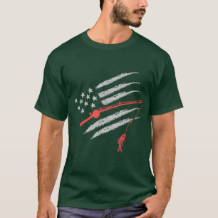 T-shirt Drapeau Américain Bonnet de pêche Rod drôle Pêche 