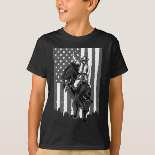T-shirt Drapeau américain Bull Riding Cowboy 4 juillet Pat