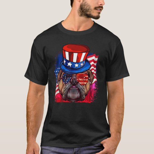 T-shirt Drapeau américain Bulldog 4 juillet Chien (Devant)