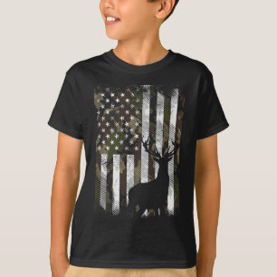 T-shirt Drapeau américain camouflage cerf élan buck chasse