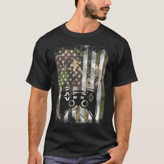 T-shirt Drapeau américain camouflage manette de jeu patrio